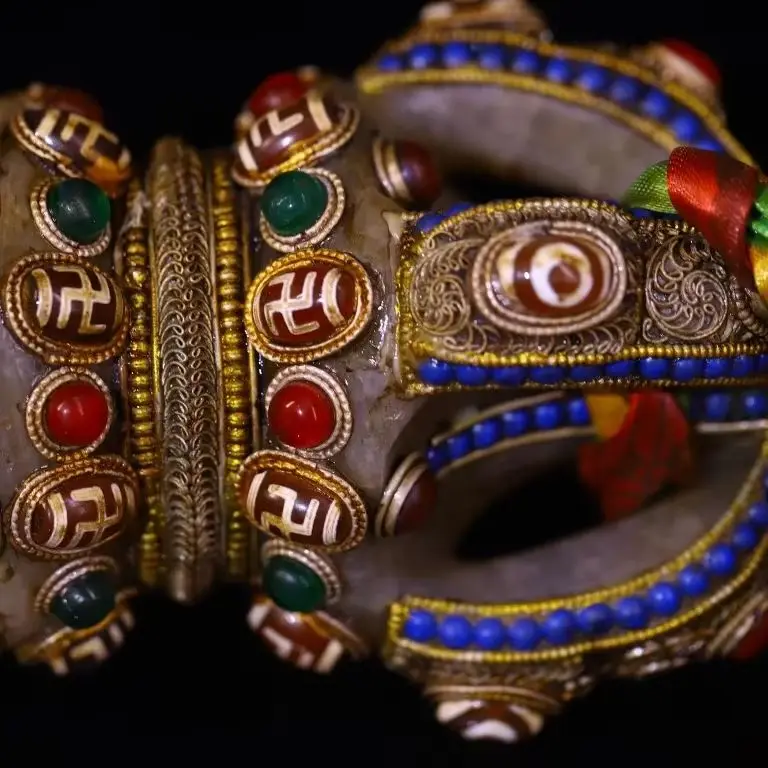 8"Tibetan Temple Collection Old Crystal Mosaic Gem gZi Beads Shell Five Shares Dorje Vajra Phurpa Pendant Amulet Town house
8"Tibetan Temple Collection Old Crystal Mosaic Gem gZi Beads Shell Five Shares Dorje Vajra Phurpa Pendant Amulet Town house