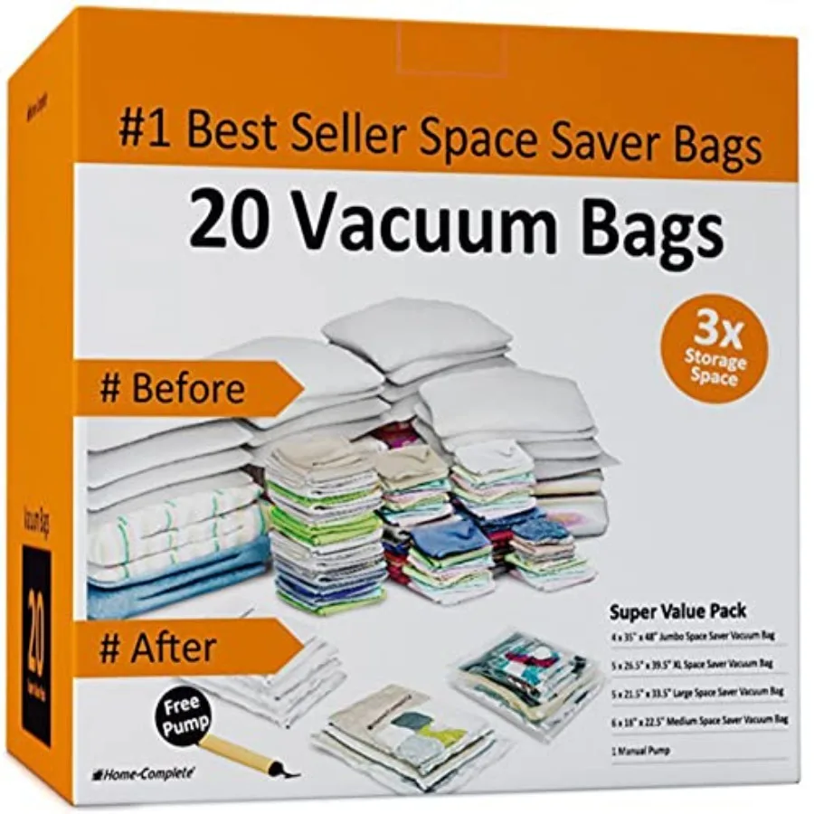 20 Vacuum Sealer Bags Compression Bags for Travel, Clothes, and Blanket Storage Airtight Space Saver Pouches in 4 Sizes and Pum
20 Vacuum Sealer Bags Compression Bags for Travel, Clothes, and Blanket Storage Airtight Space Saver Pouches in 4 Sizes and Pum
