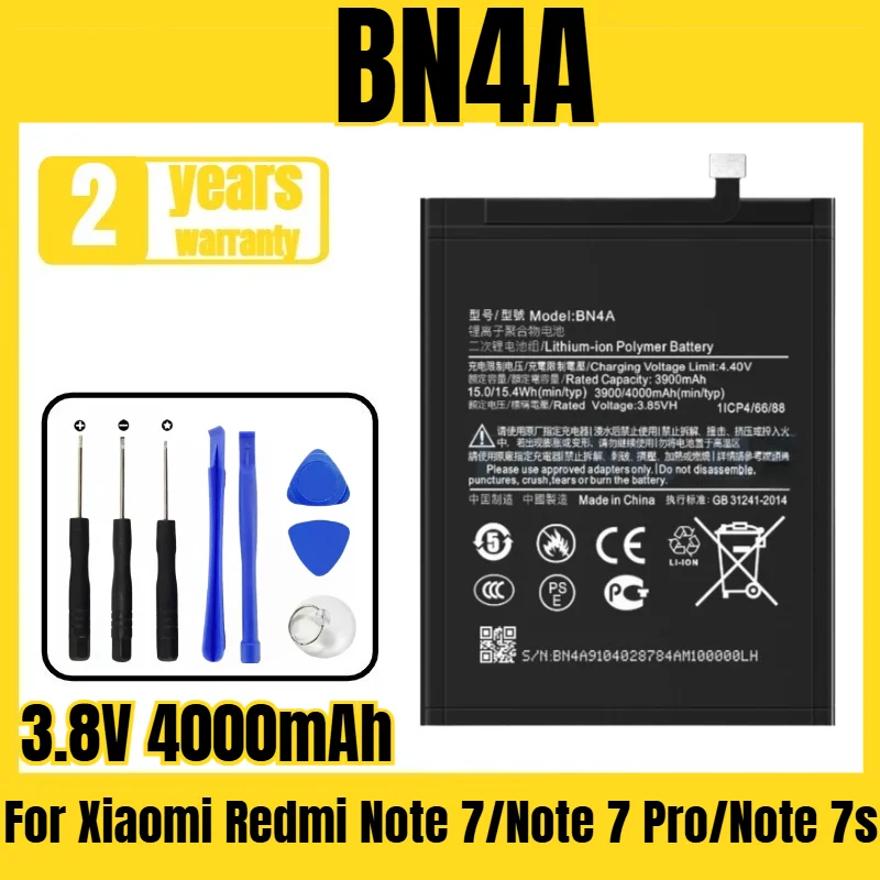 Applicable to Xiaomi Redmi Note 7/Note 7 Pro/Note 7s battery BN4A mobile phone battery, large capacity, free tool 3.8V 4000mAh
Applicable to Xiaomi Redmi Note 7/Note 7 Pro/Note 7s battery BN4A mobile phone battery, large capacity, free tool 3.8V 4000mAh