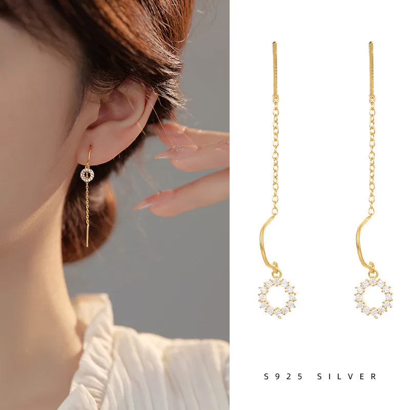 925 Sterling Silver Korean Geometric Inlaid Zircon Circular Tassels Earrings for Women Temperament Jewelry
925 Sterling Silver Korean Geometric Inlaid Zircon Circular Tassels Earrings for Women Temperament Jewelry