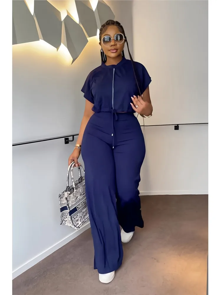 Y2K Women 2 Piece Set Short Sleeve Crop Top Solid Color High Waist Wide Leg Lace Up Pants Suit Elegant Casual Ladies Outfit 2025
Y2K Women 2 Piece Set Short Sleeve Crop Top Solid Color High Waist Wide Leg Lace Up Pants Suit Elegant Casual Ladies Outfit 2025