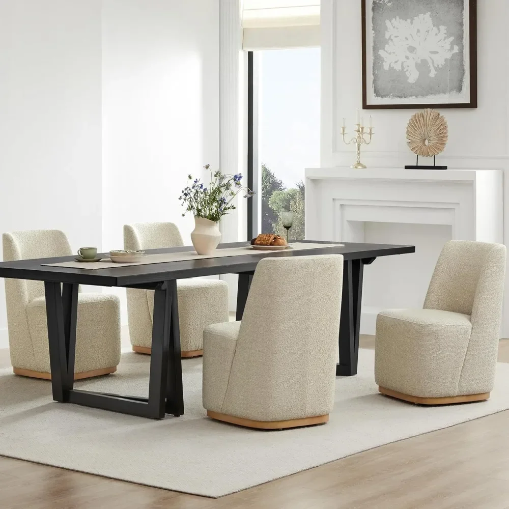 Upholstered Rolling Dining Chair on Casters Set of 4, FSC Certified Modern Fabric Dining Chair with Casters,Boucle Dining Chairs
Upholstered Rolling Dining Chair on Casters Set of 4, FSC Certified Modern Fabric Dining Chair with Casters,Boucle Dining Chairs