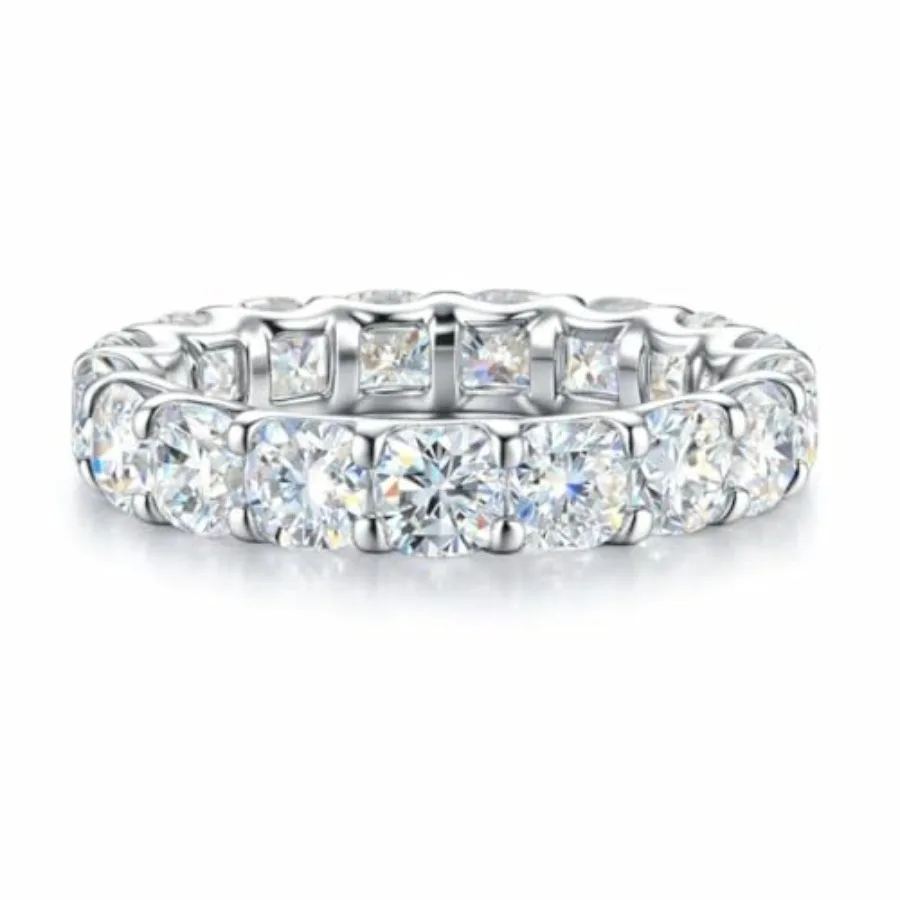 Cushion Cut Moissanite Eternity Ring for Women, 925 Sterling Silver Wedding Band, 4mm Square Cushion each stone weight 0.30ct E
Cushion Cut Moissanite Eternity Ring for Women, 925 Sterling Silver Wedding Band, 4mm Square Cushion each stone weight 0.30ct E