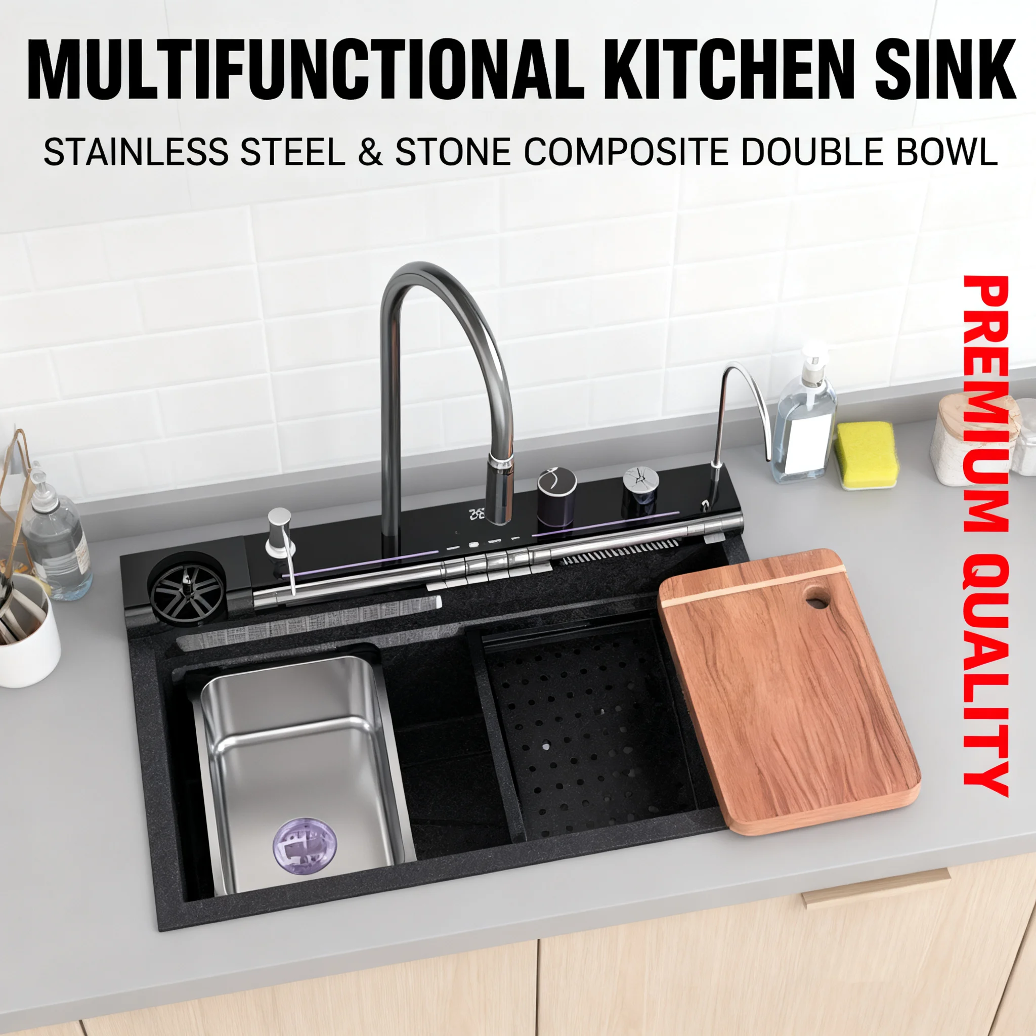 Home Black Kitchen Sink Single Bowl kitchens accessories with LED Digital Display Flying Rain Stainless Steel Large Capacity
Home Black Kitchen Sink Single Bowl kitchens accessories with LED Digital Display Flying Rain Stainless Steel Large Capacity