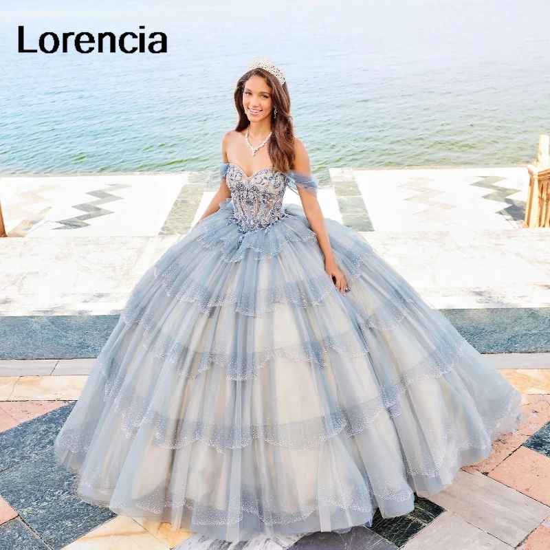 Lorencia Blue Quinceanera Dress Off Shoulder Applique Crystal Beads Ruffles Tiered Sweet 16 Ball Gown Vestidos De 15 Años YQD688
Lorencia Blue Quinceanera Dress Off Shoulder Applique Crystal Beads Ruffles Tiered Sweet 16 Ball Gown Vestidos De 15 Años YQD688