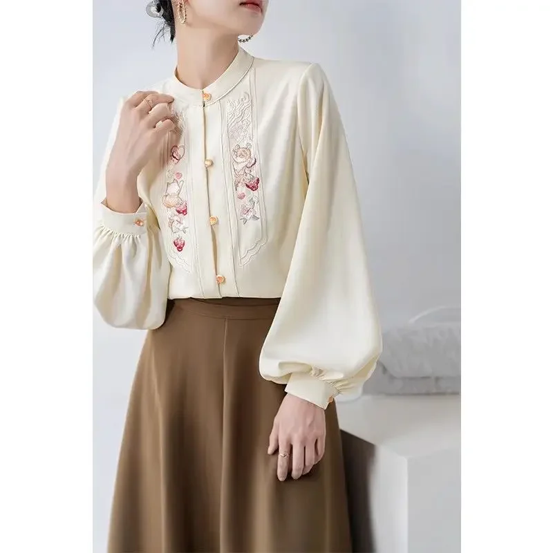 Spring Round Neck Long Sleeve Fashion Shirt Women High Street Button Embroidered Cardigan Vintage Elegant All-match Tops E6491
Spring Round Neck Long Sleeve Fashion Shirt Women High Street Button Embroidered Cardigan Vintage Elegant All-match Tops E6491