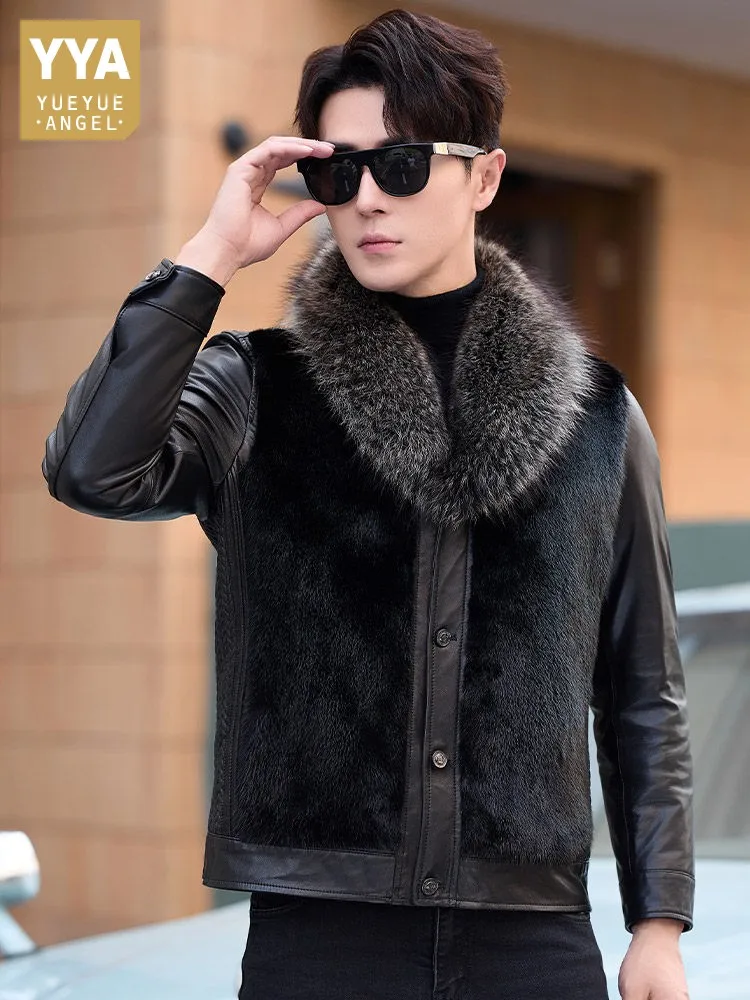 Winter Warm Mens Genuine Leather Jacket Raccoon Fur Collar Luxury Slim Fit Streetwear Short Coat High Quality Sheepskin Jackets
Winter Warm Mens Genuine Leather Jacket Raccoon Fur Collar Luxury Slim Fit Streetwear Short Coat High Quality Sheepskin Jackets