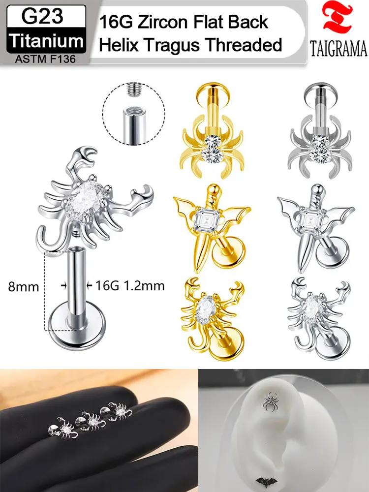 G23 Titanium Cartilage Stud Hypoallergenic Stud for Women Flat Back Helix Tragus Threaded Zircon Scorpions Earring Lip Piercing
G23 Titanium Cartilage Stud Hypoallergenic Stud for Women Flat Back Helix Tragus Threaded Zircon Scorpions Earring Lip Piercing