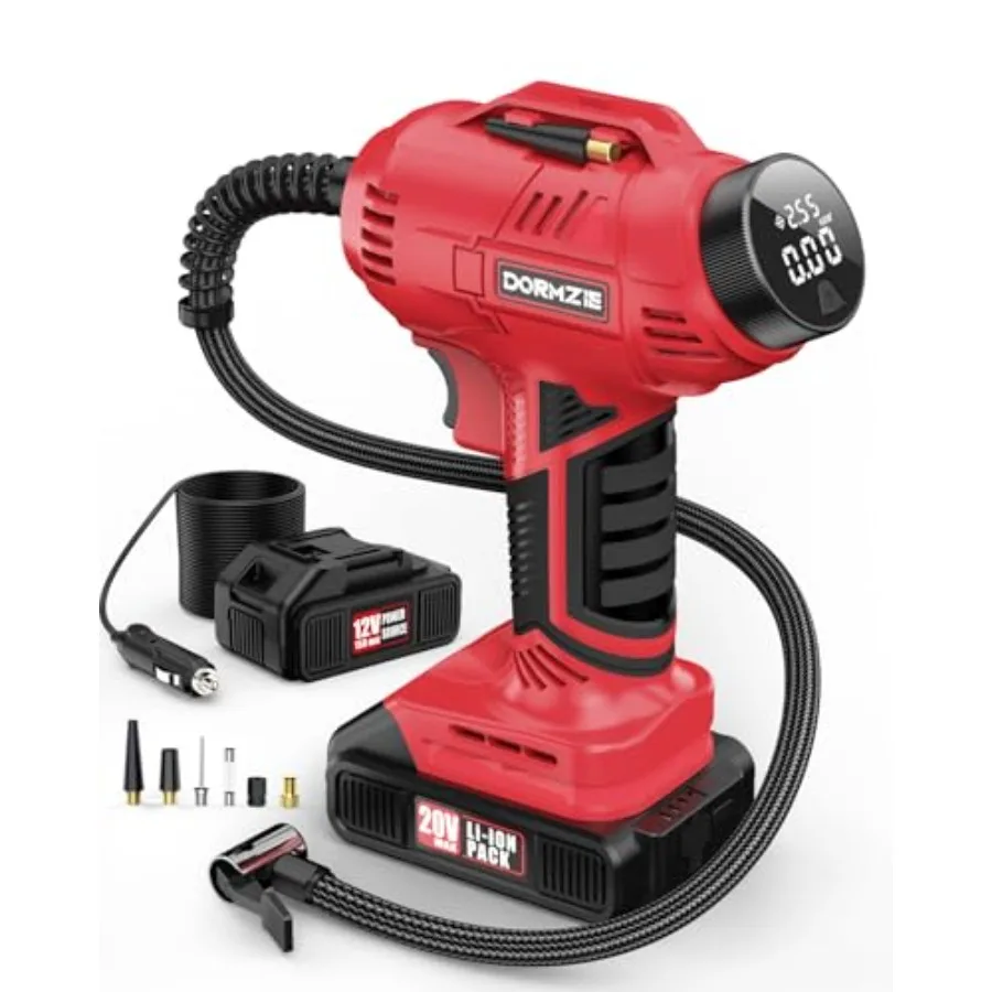 Portable Tire Inflator with 20V Rechargeable Battery and 12V Car Power Adapter for Car Motorcycle and Bike Tires Digital Displa
Portable Tire Inflator with 20V Rechargeable Battery and 12V Car Power Adapter for Car Motorcycle and Bike Tires Digital Displa