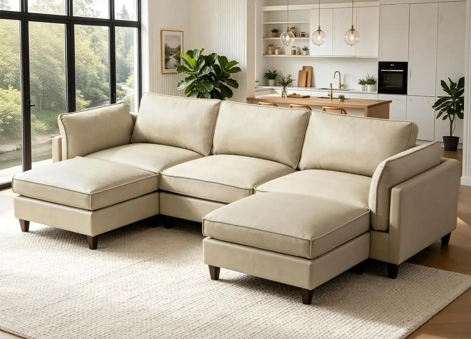 Oversized Leather Sectional Couch for Living Room, Modular Sofa Set with Scratch-Resistant Fabric, 3 Deep Seats Sofa
Oversized Leather Sectional Couch for Living Room, Modular Sofa Set with Scratch-Resistant Fabric, 3 Deep Seats Sofa