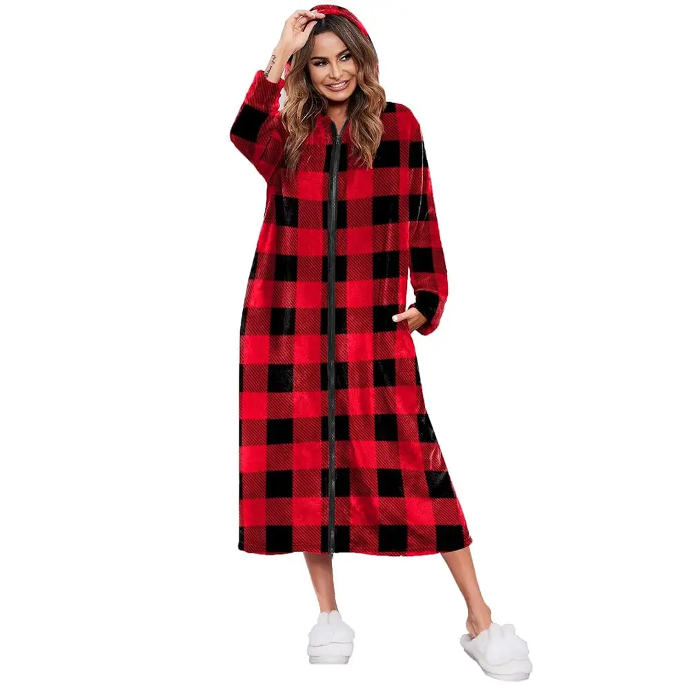 Fleece Robes for Women Hooded Plush Zipper Front Long Bathrobe Warm House Robe Sleepwear with Pockets
Fleece Robes for Women Hooded Plush Zipper Front Long Bathrobe Warm House Robe Sleepwear with Pockets
