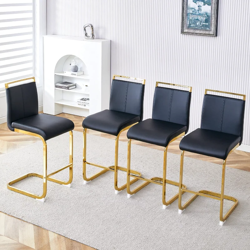 Bar Stools Set of 4,Counter Height Bar Stools with Backs,Black Faux Leather Kitchen Stools with Gold Chrome Plated Metal Leg
Bar Stools Set of 4,Counter Height Bar Stools with Backs,Black Faux Leather Kitchen Stools with Gold Chrome Plated Metal Leg