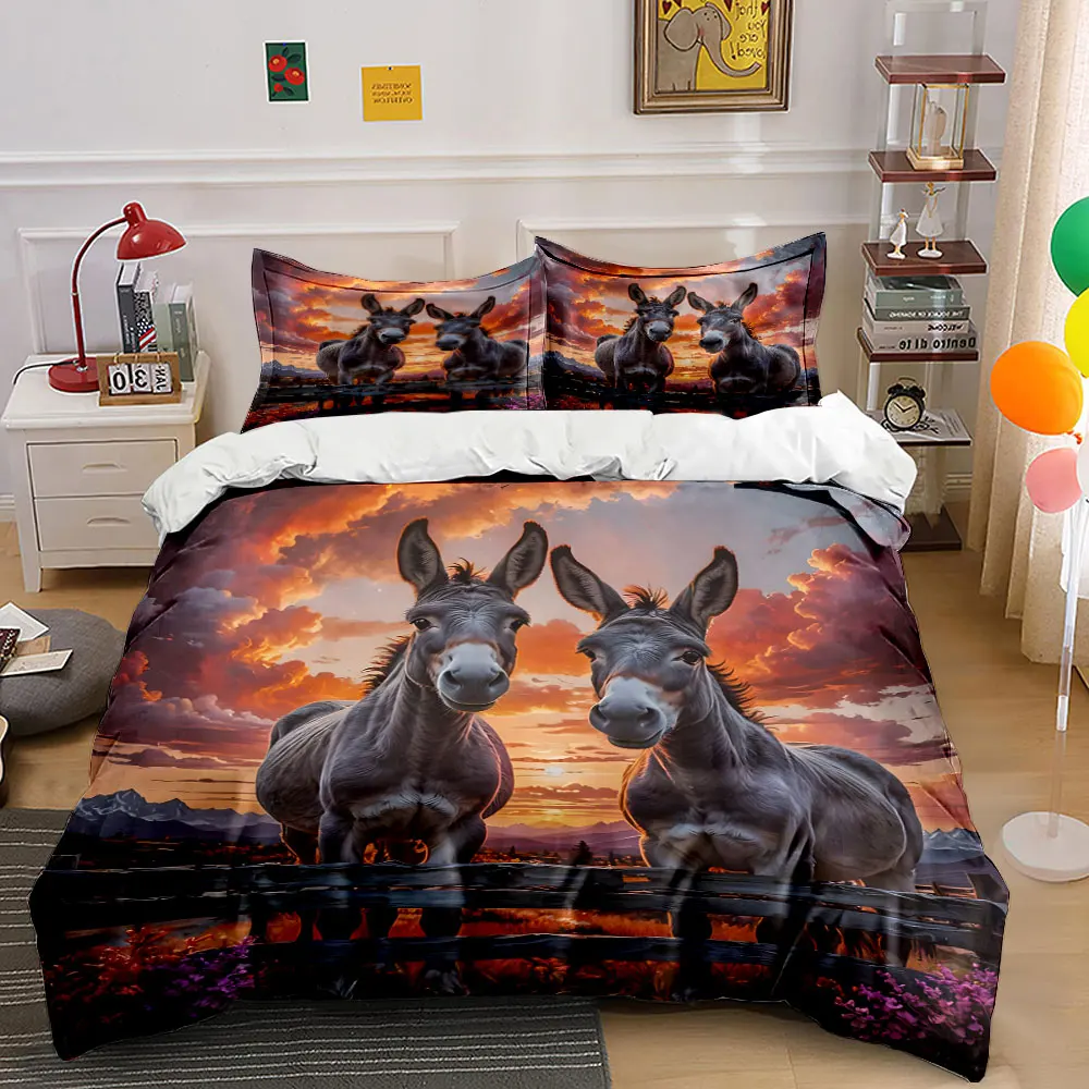 Two donkeys at sunset Duvet Cover Set with 3D Printing Design Soft Polyester Bedding Set All-Season Comfort Machine Washable
Two donkeys at sunset Duvet Cover Set with 3D Printing Design Soft Polyester Bedding Set All-Season Comfort Machine Washable