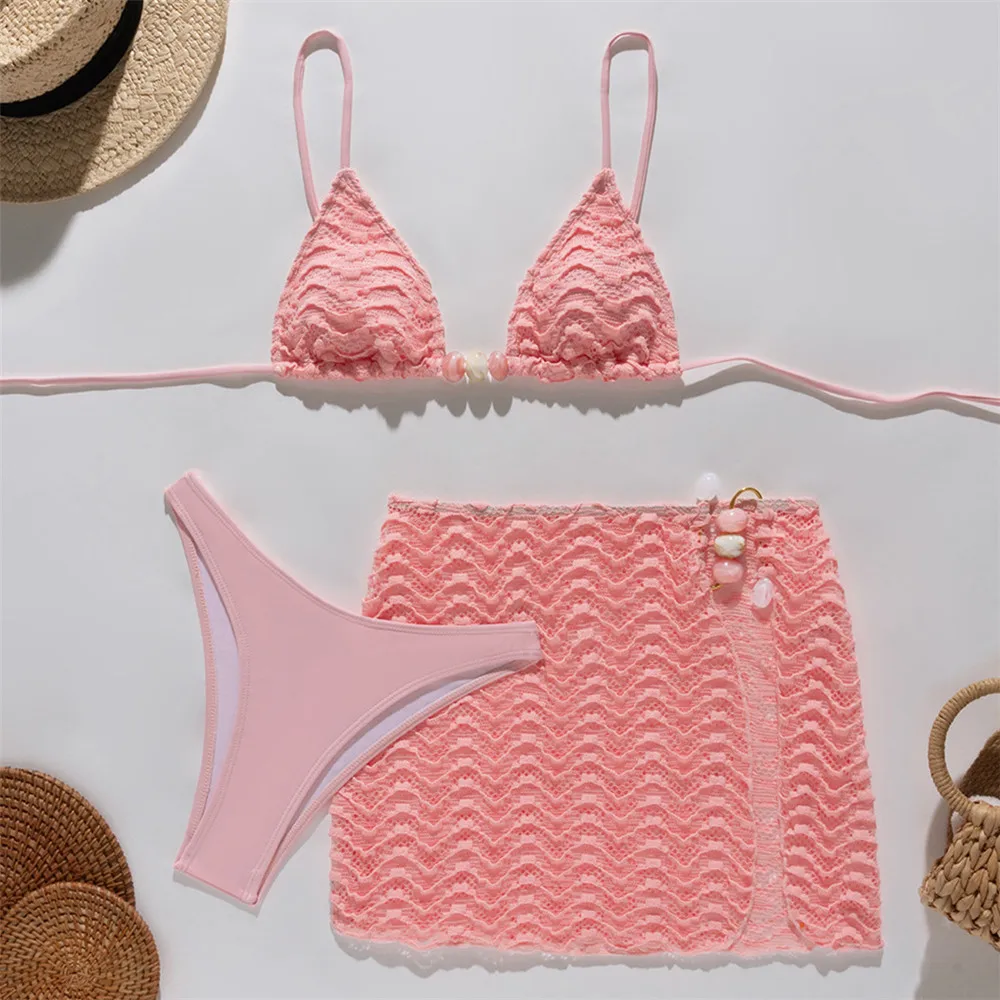 Комплект бикини из 3 предметов: топ-халтер с бусинами, треугольные плавки и кружевное сетчатое парео. Розовый однотонный купальник с эффектом утяжки. Сексуальный женский купальник 2026. Бикини Mujer.
Комплект бикини из 3 предметов: топ-халтер с бусинами, треугольные плавки и кружевное сетчатое парео. Розовый однотонный купальник с эффектом утяжки. Сексуальный женский купальник 2026. Бикини Mujer.