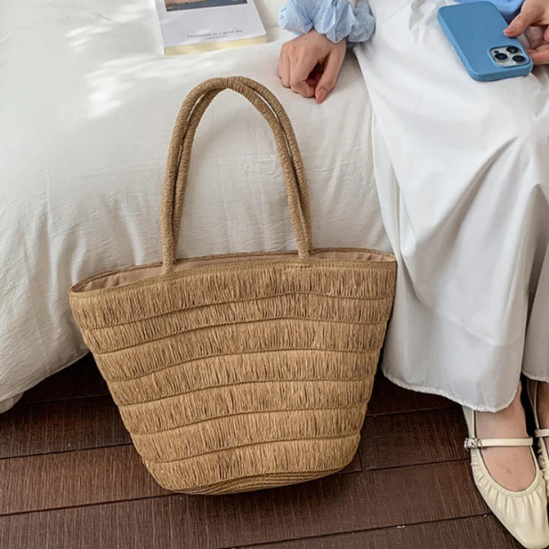 Straw Woven Tote Bag Large Capacity Minimalist Shoulder Bag With Texture Rope Design Women Lightweight Vacation Beach Handbag
Straw Woven Tote Bag Large Capacity Minimalist Shoulder Bag With Texture Rope Design Women Lightweight Vacation Beach Handbag