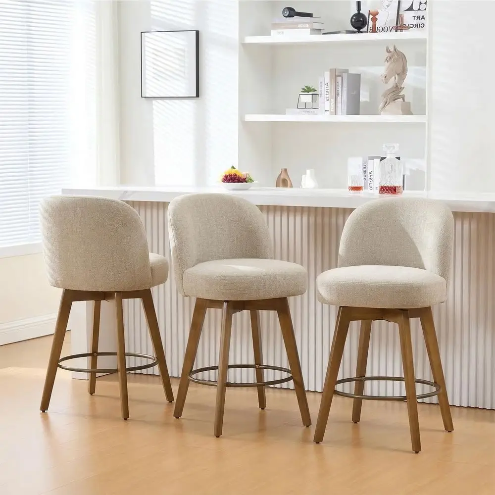 Counter Height Bar Stools of 3, Fabric Upholstered Barstools with Walnut Wooden Legs and Backs, 26 Inch Counter Chairs Bar Stoo
Counter Height Bar Stools of 3, Fabric Upholstered Barstools with Walnut Wooden Legs and Backs, 26 Inch Counter Chairs Bar Stoo