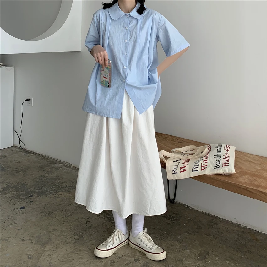 plus Size Doll Collar Casual Loose Short Sleeve Women's Shirt Korean Style Commute Pure Color Slimming Summer Fashion
plus Size Doll Collar Casual Loose Short Sleeve Women's Shirt Korean Style Commute Pure Color Slimming Summer Fashion