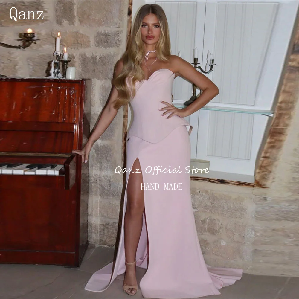 Qanz 2 Pieces Pink Prom Dress Mermaid High Slit Satin Women's Formal Evening Gowns Sweetheart Wedding Guest Dresses Customized
Qanz 2 Pieces Pink Prom Dress Mermaid High Slit Satin Women's Formal Evening Gowns Sweetheart Wedding Guest Dresses Customized