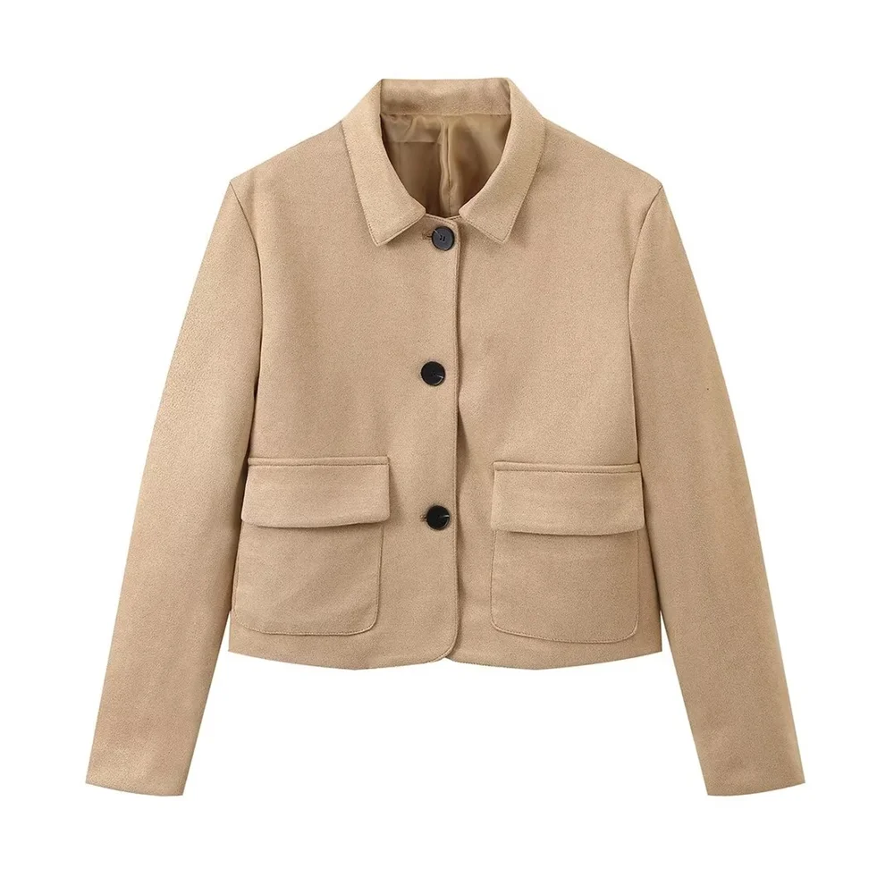 TRAF autumn new women's fashionable casual solid color lapel single breasted long sleeved jacket jacket
TRAF autumn new women's fashionable casual solid color lapel single breasted long sleeved jacket jacket