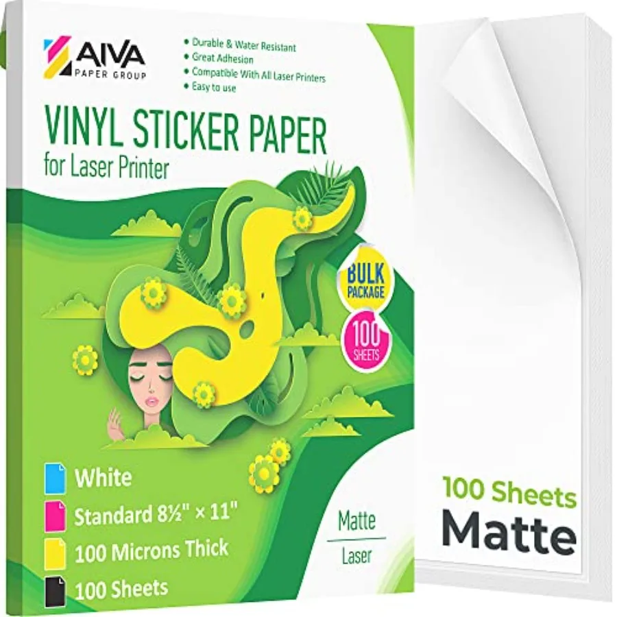 Printable Vinyl Sticker Paper for Laser Printer - White - Self-Adhesive - Waterproof Decal Paper - Standard Letter Size 8.5"x11
Printable Vinyl Sticker Paper for Laser Printer - White - Self-Adhesive - Waterproof Decal Paper - Standard Letter Size 8.5"x11