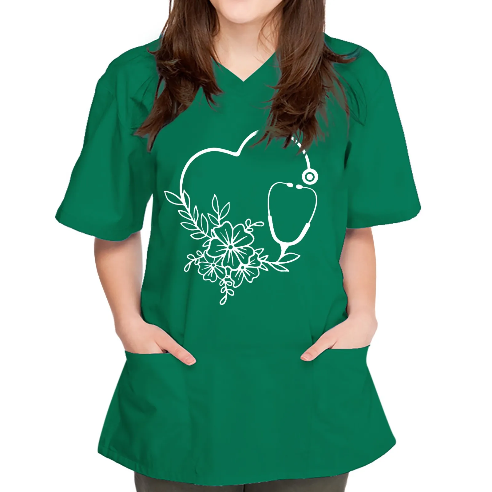 Women V Neck Nurse Uniform Short Sleeve Flower Printed Pocket Tops Nursing Working Uniform Shirts V-neck Pocket Women Clothes
Women V Neck Nurse Uniform Short Sleeve Flower Printed Pocket Tops Nursing Working Uniform Shirts V-neck Pocket Women Clothes