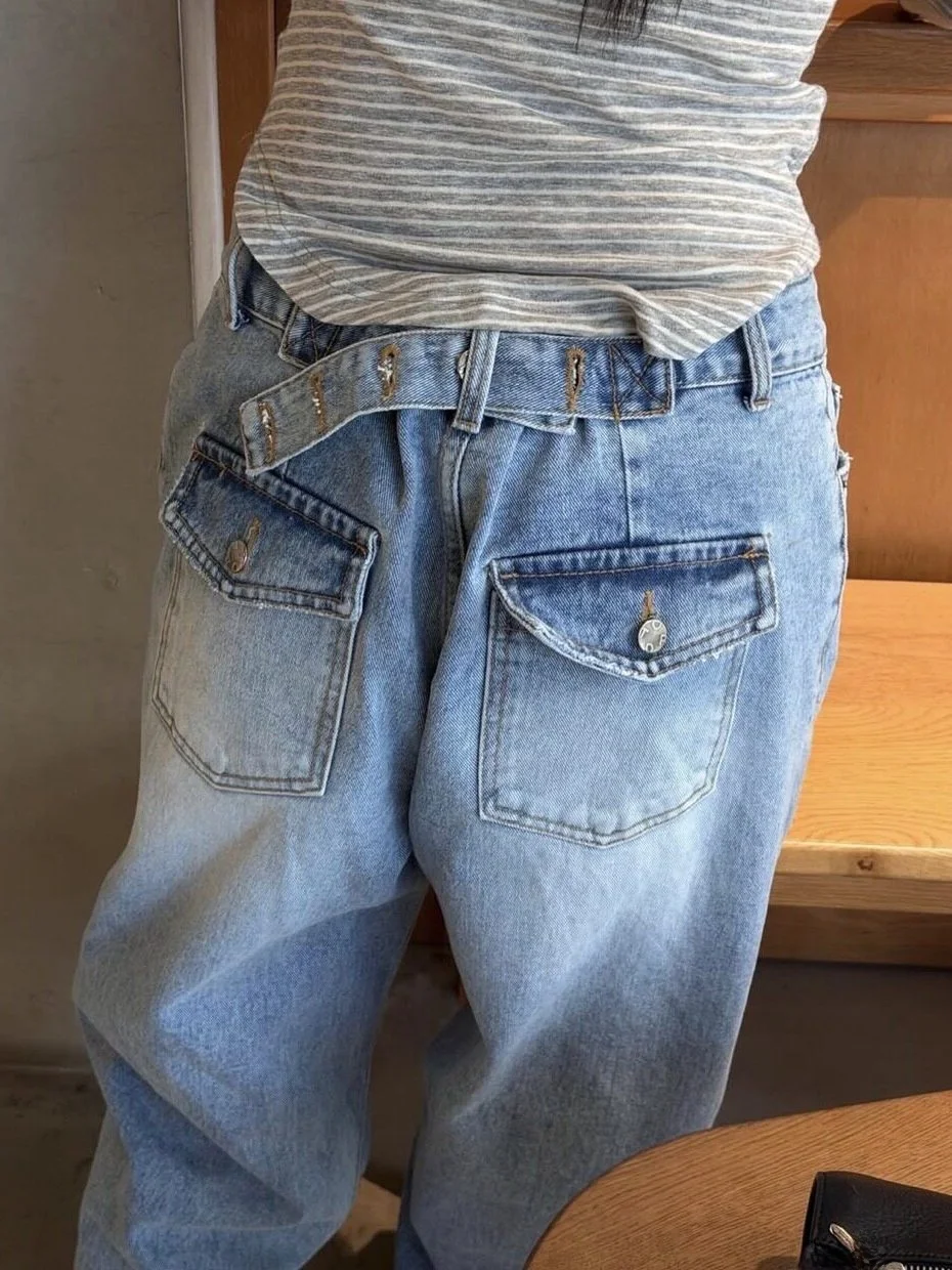 Retro Washed Relaxed Fit Straight Leg Jeans for Women with Belt Natural Waist Cotton Casual Long Trousers Patchwork
Retro Washed Relaxed Fit Straight Leg Jeans for Women with Belt Natural Waist Cotton Casual Long Trousers Patchwork
