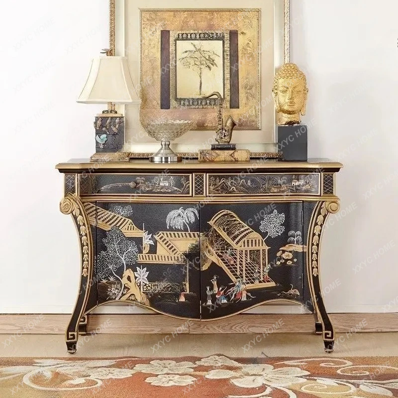 Lsideboard, retro distressed storage cabinet, painted art entrance cabinet, neoclassical carving
Lsideboard, retro distressed storage cabinet, painted art entrance cabinet, neoclassical carving