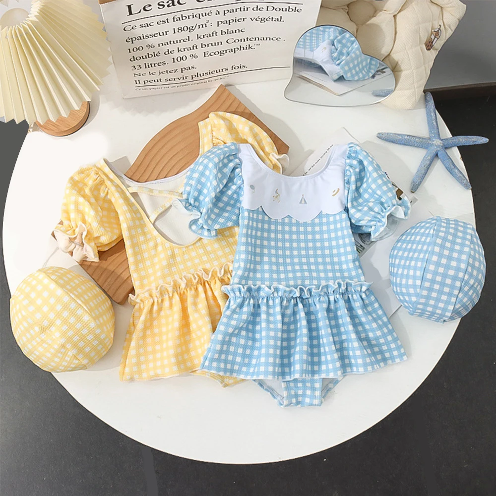 Children's Swimsuit Baby Girl Cartoon Princess Plaid One-piece Bathing Suit Short Sleeve Bekini for Children Clothing+Hat 2PCS
Children's Swimsuit Baby Girl Cartoon Princess Plaid One-piece Bathing Suit Short Sleeve Bekini for Children Clothing+Hat 2PCS