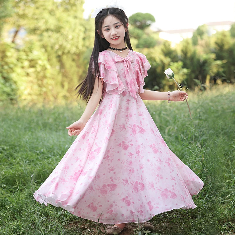 Girls' summer dress, new stylish floral princess dress for older children, children's clothing
Girls' summer dress, new stylish floral princess dress for older children, children's clothing