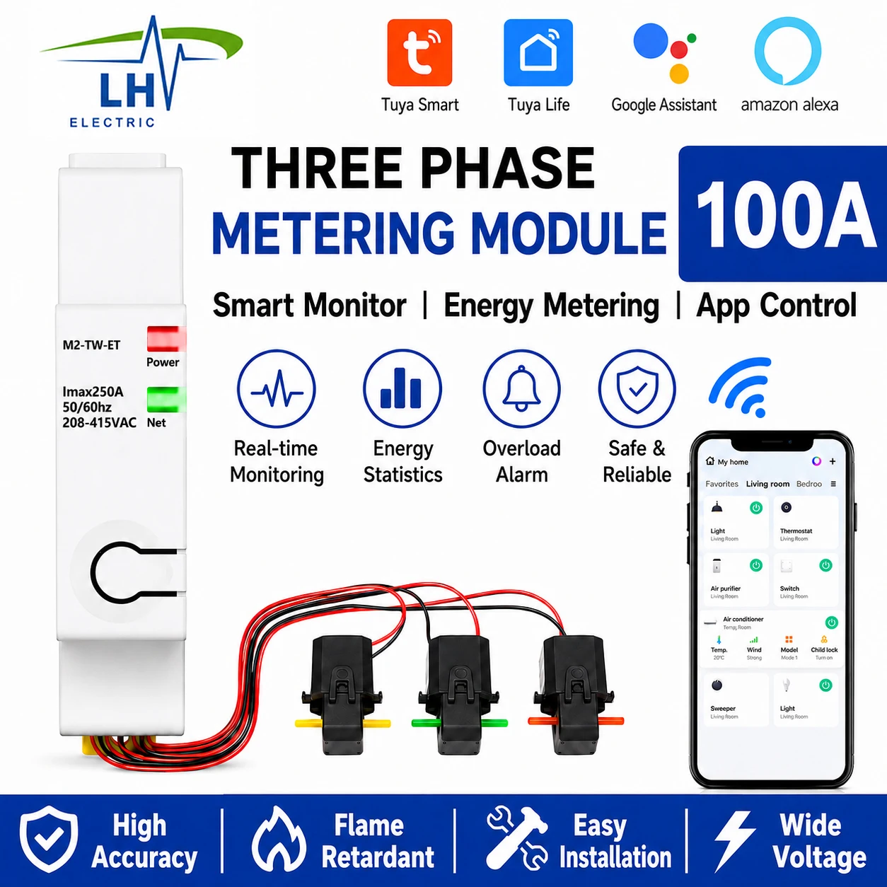 100A Tuya WIFI Smart Three-Phase Power Monitoring Module for Intelligent Monitoring, Energy Metering, and Application Control
100A Tuya WIFI Smart Three-Phase Power Monitoring Module for Intelligent Monitoring, Energy Metering, and Application Control