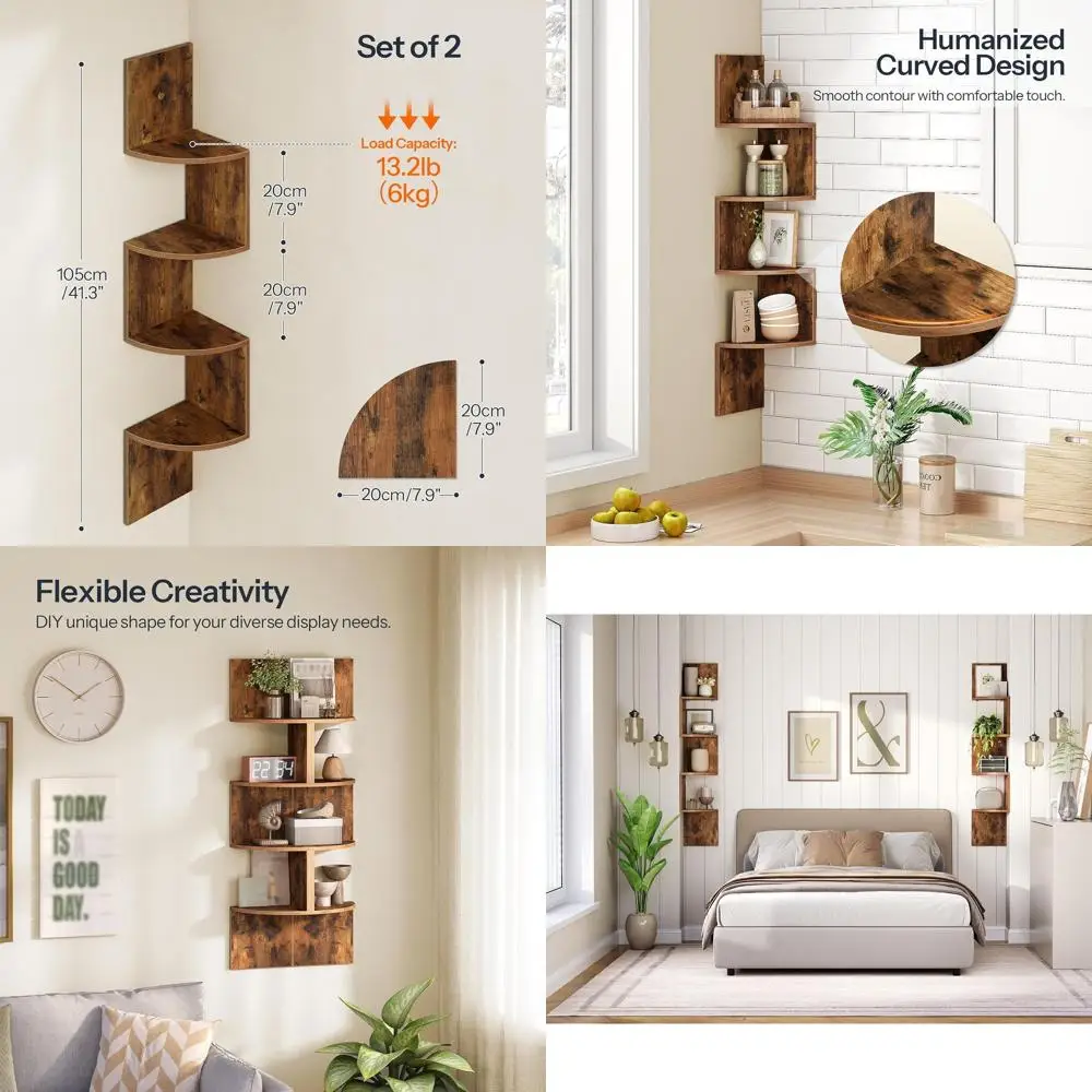 Set of 2 Wall-Mounted Corner Shelves, 4-Tier Floating Shelves for Home, Rustic Brown BF25BJP201
Set of 2 Wall-Mounted Corner Shelves, 4-Tier Floating Shelves for Home, Rustic Brown BF25BJP201