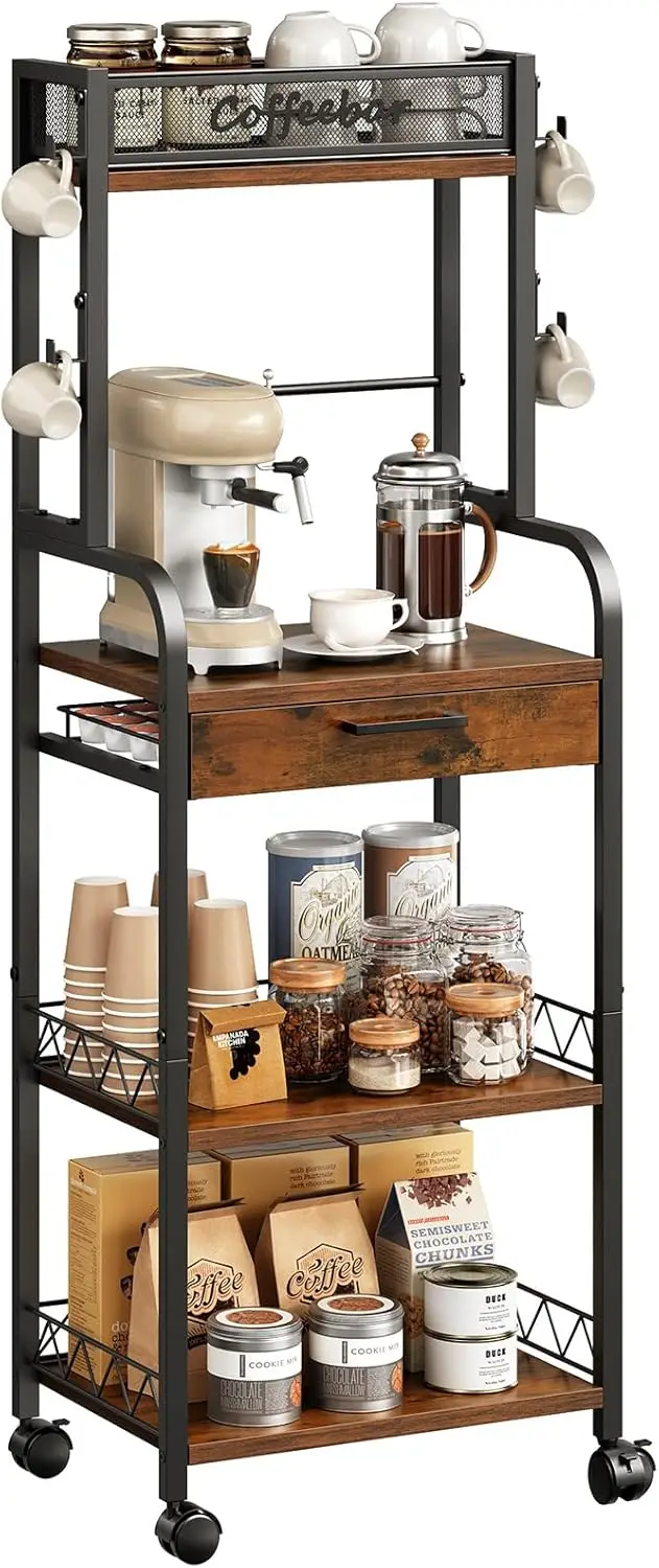 5-Tier Coffee Bar Cart with Wheels, Pod Drawers & 4 Hooks - Organizer for Kitchen, Living Room, Office
5-Tier Coffee Bar Cart with Wheels, Pod Drawers & 4 Hooks - Organizer for Kitchen, Living Room, Office