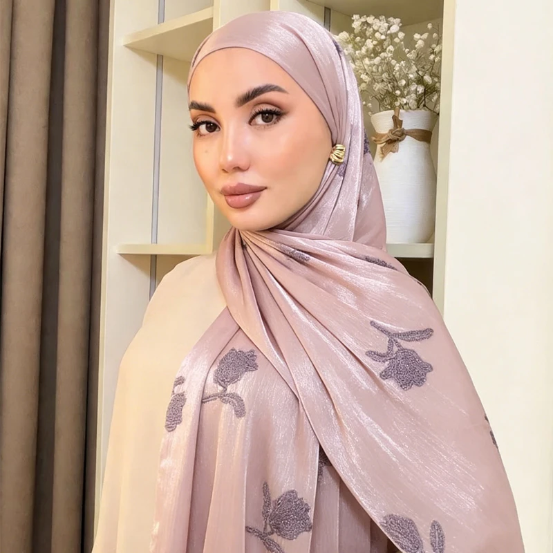 Elegant Floral Embroidered Hijab Shawl Fashion Islamic Head Wrap Scarf for Women Glitter Shimmer Hijab Lightweight Scarves New
Elegant Floral Embroidered Hijab Shawl Fashion Islamic Head Wrap Scarf for Women Glitter Shimmer Hijab Lightweight Scarves New