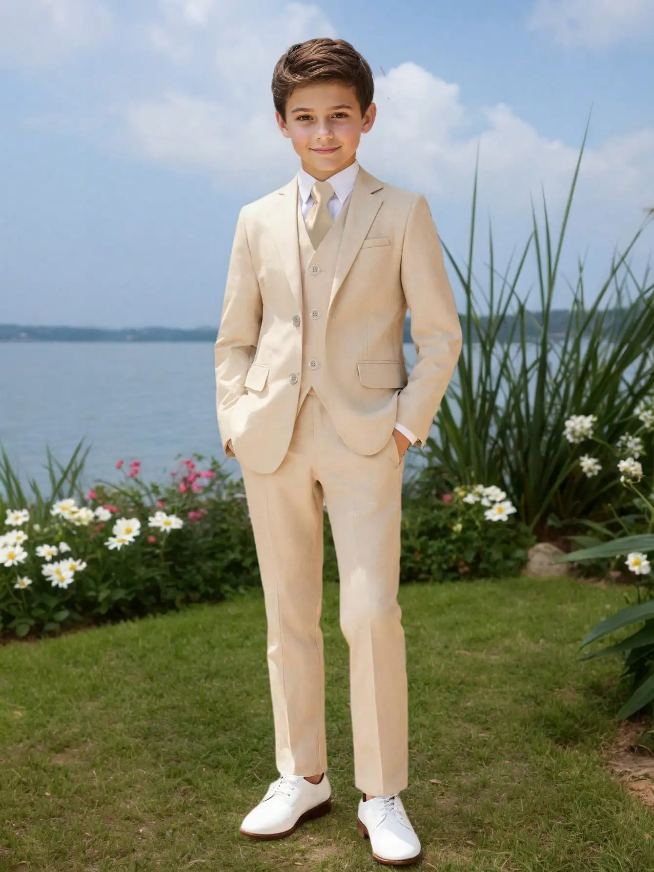 Костюм для мальчиков из 5 предметов: пиджак, жилет, брюки, рубашка, галстук. Подарок на свадьбу, день рождения, для выступлений, школьная форма. Размеры 4-16 лет.
Костюм для мальчиков из 5 предметов: пиджак, жилет, брюки, рубашка, галстук. Подарок на свадьбу, день рождения, для выступлений, школьная форма. Размеры 4-16 лет.