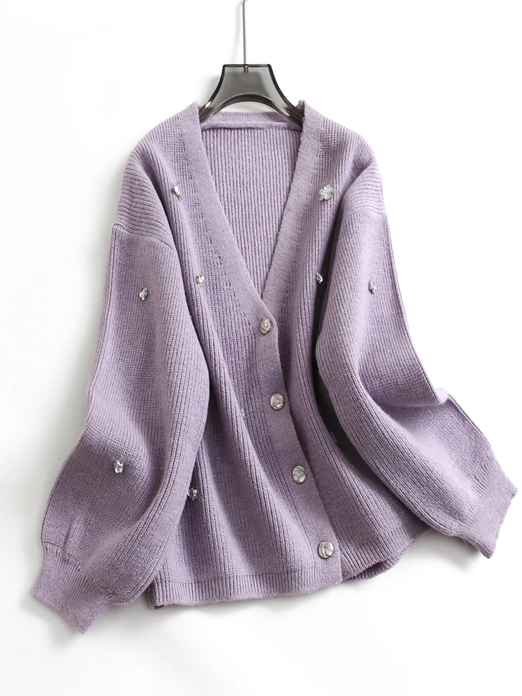 Elegant Knitted Long Sleeve V-Neck Open Cardigan Outerwear with Shiny Thread And Bell Sleeves for Women Commute Style J761
Elegant Knitted Long Sleeve V-Neck Open Cardigan Outerwear with Shiny Thread And Bell Sleeves for Women Commute Style J761
