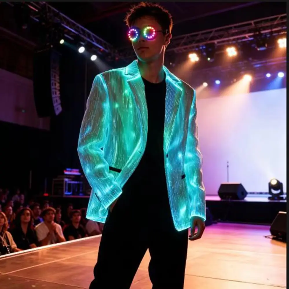 Men's LED Light Up Suit Jacket Optical Fiber Luminous Blazer for Stage Performance DJ Costume Dance Show Cool Fashion Party
Men's LED Light Up Suit Jacket Optical Fiber Luminous Blazer for Stage Performance DJ Costume Dance Show Cool Fashion Party