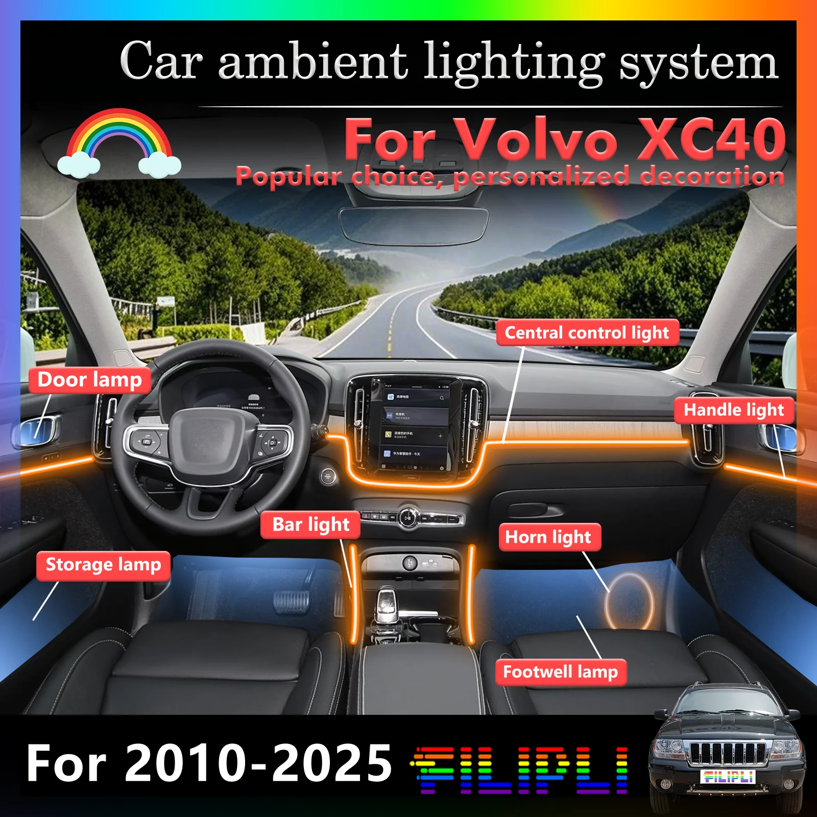For Volvo XC40 Car Interior Ambient Lamp Kit RGB 64-Color LED Smart Remote Control Energy Saving Efficient Set
For Volvo XC40 Car Interior Ambient Lamp Kit RGB 64-Color LED Smart Remote Control Energy Saving Efficient Set
