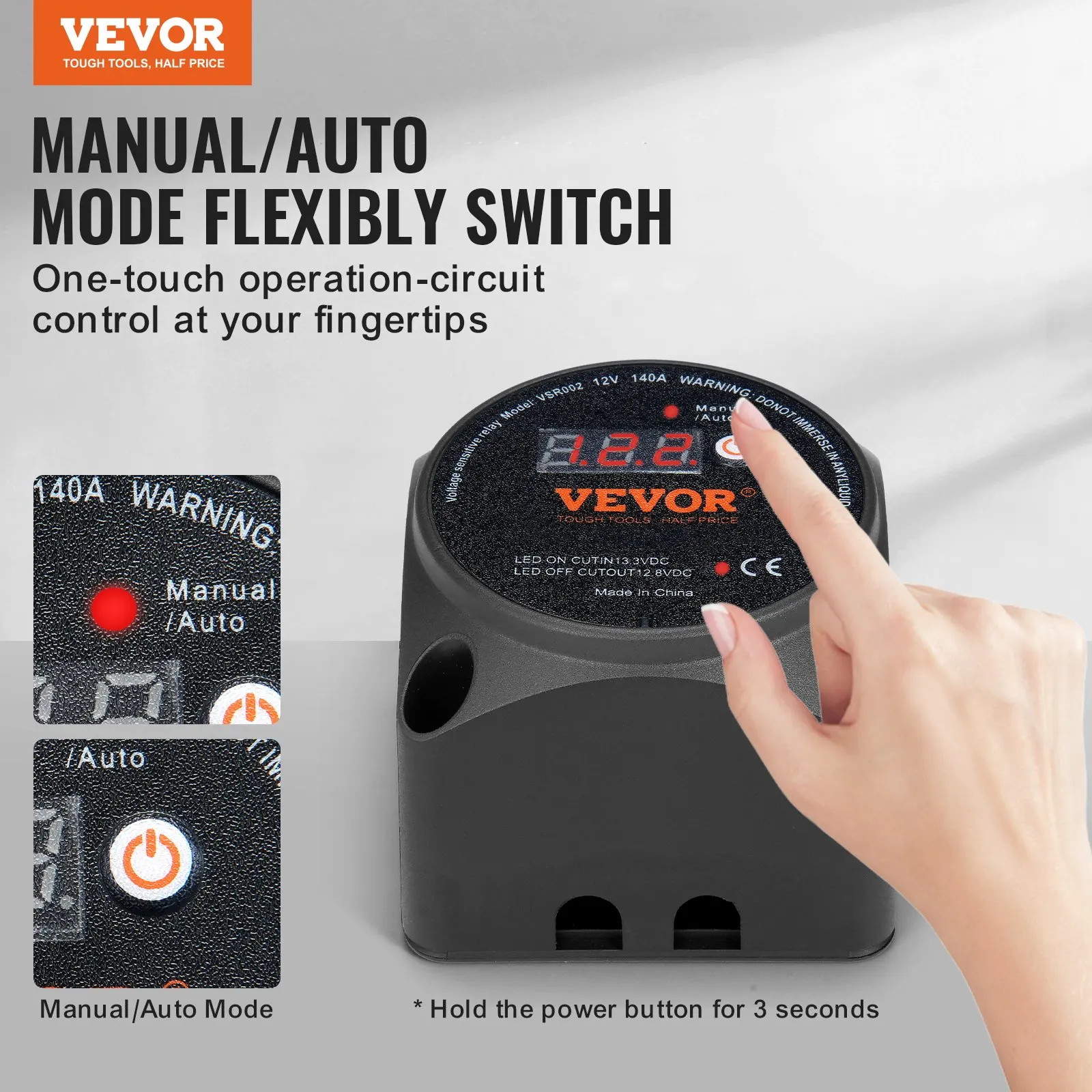 Dual Battery Isolator Kit, 12V 140Amp, Manual And Auto Modes VSR Voltage Sensitive Relay With LCD Screen, Smart Battery
Dual Battery Isolator Kit, 12V 140Amp, Manual And Auto Modes VSR Voltage Sensitive Relay With LCD Screen, Smart Battery