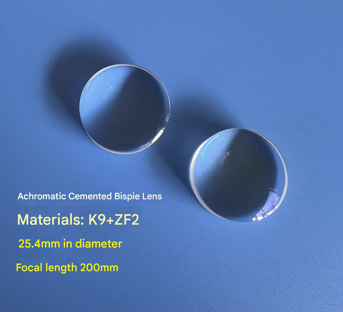 Optical cemented doublet achromatic lens diameter = 25.4mm focal length = 200mm focused imaging
Optical cemented doublet achromatic lens diameter = 25.4mm focal length = 200mm focused imaging
