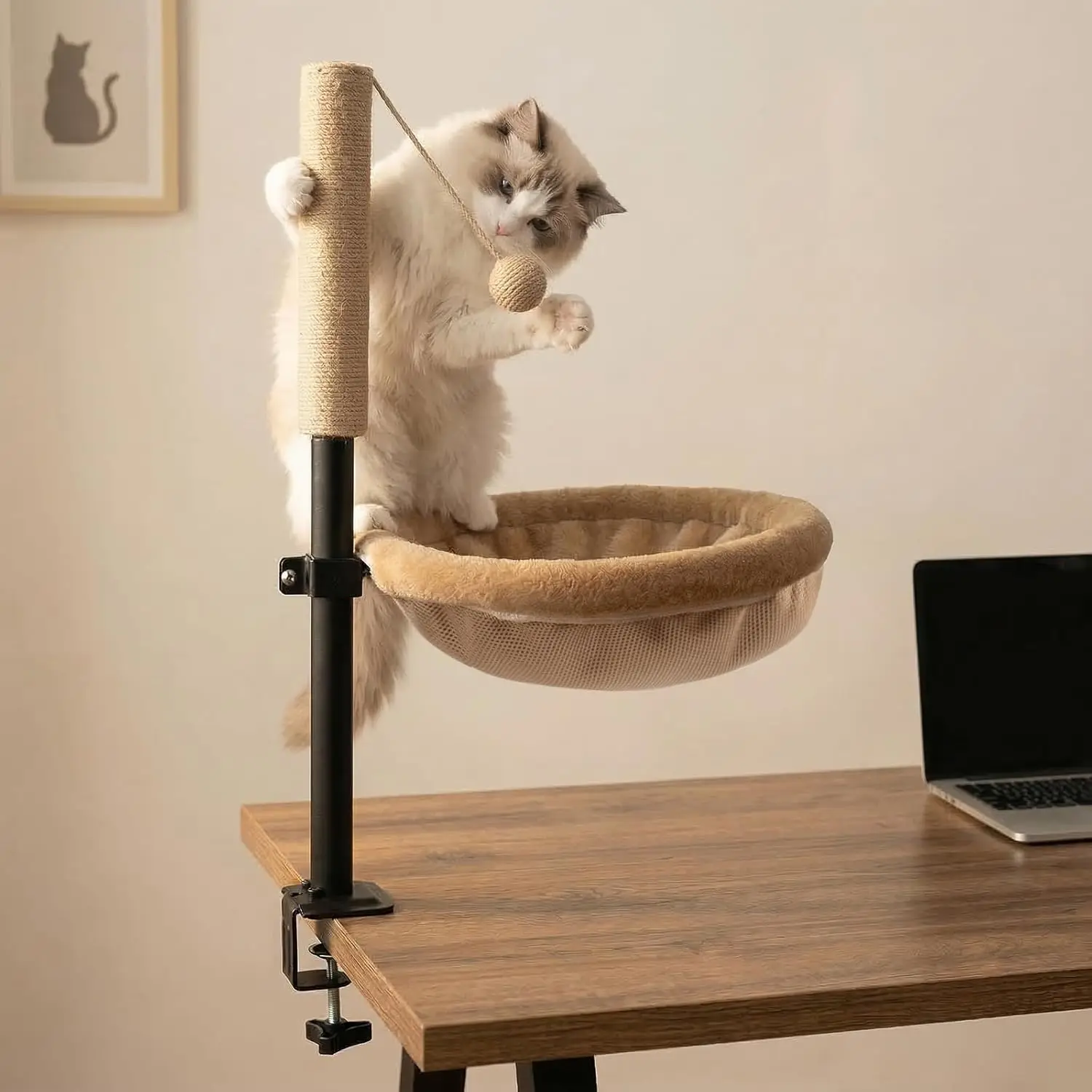 Cat Desk Bed with Scratching Post - Adjustable Height & 360° Rotation, Reversible Washable Cover, Space-Saving Clamp-On Design for Office Desks (Camel)
Cat Desk Bed with Scratching Post - Adjustable Height & 360° Rotation, Reversible Washable Cover, Space-Saving Clamp-On Design for Office Desks (Camel)
