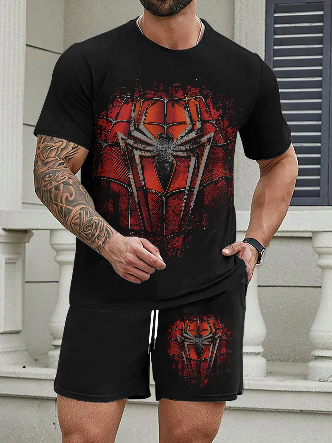 Boys' Everyday Versatile Outfit Black and Red Spider Print T-Shirt and Shorts Comfortable Two-Piece Set for Going Out
Boys' Everyday Versatile Outfit Black and Red Spider Print T-Shirt and Shorts Comfortable Two-Piece Set for Going Out