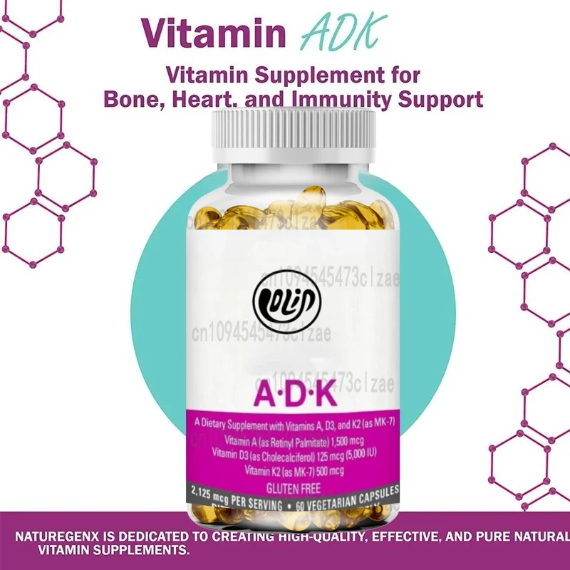 ADK Vitamin Supplement 5000 IU - High Efficiency Vitamins A, D3, and K2 Promote Bone Health and Calcium Absorption
ADK Vitamin Supplement 5000 IU - High Efficiency Vitamins A, D3, and K2 Promote Bone Health and Calcium Absorption
