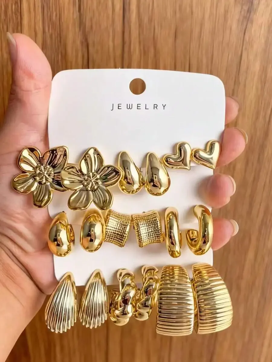 Gold Tone Fashion Earrings Set 6-18 Pcs Stylish For Daily Party Event Wear
Gold Tone Fashion Earrings Set 6-18 Pcs Stylish For Daily Party Event Wear