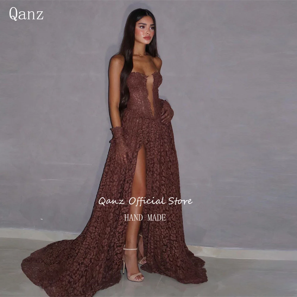 Qanz Formal Long Prom Dresses Lace Appliques High Slit Sweetheart Evening Dress A Line Vestidos De Fiesta Elegantes Customized
Qanz Formal Long Prom Dresses Lace Appliques High Slit Sweetheart Evening Dress A Line Vestidos De Fiesta Elegantes Customized