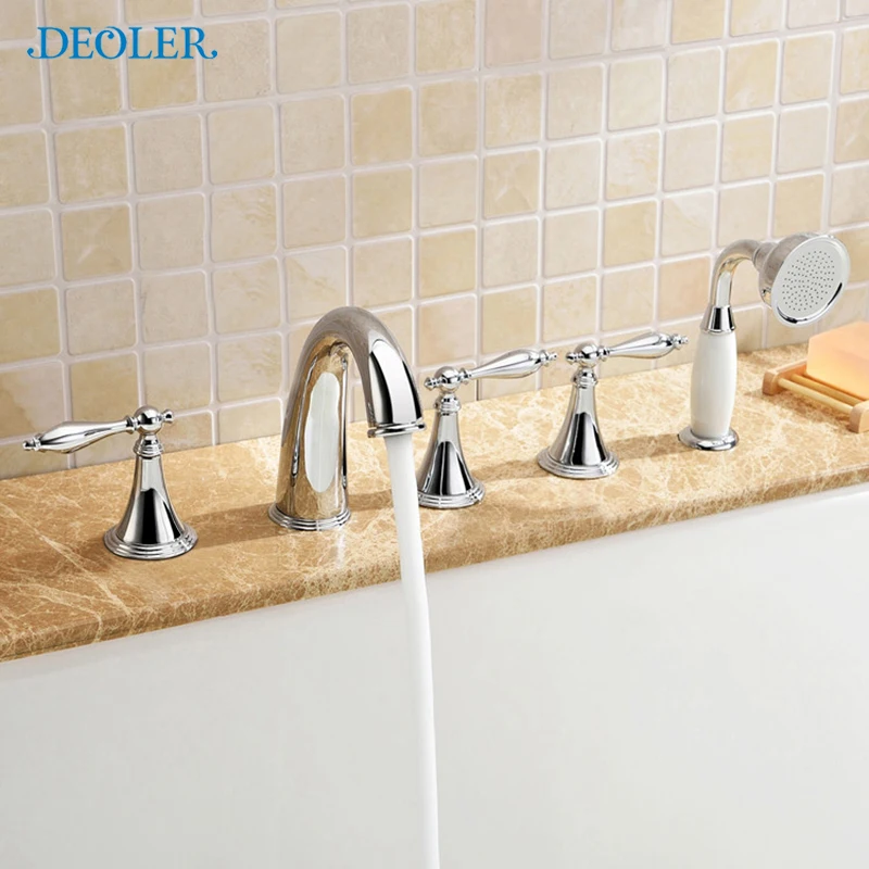 Roman Bathtub Faucet Set with Sprayer 5 Hole Bathtub Faucet with Handheld Shower Deck Mounted Bathroom Tub Faucet Set Chrome
Roman Bathtub Faucet Set with Sprayer 5 Hole Bathtub Faucet with Handheld Shower Deck Mounted Bathroom Tub Faucet Set Chrome