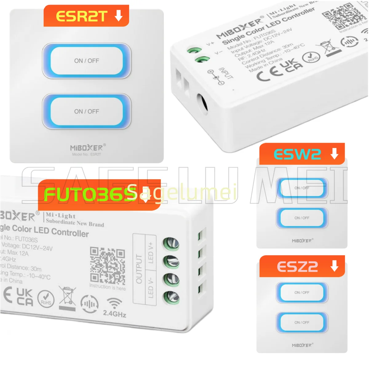 Milight 2.4G/Wifi/Zigbee Miboxer DC12-24V MINI LED Controller FUT036S Single Color LED Strip 2 GANG Smart switch ESR2T/ESW2/ESZ2
Milight 2.4G/Wifi/Zigbee Miboxer DC12-24V MINI LED Controller FUT036S Single Color LED Strip 2 GANG Smart switch ESR2T/ESW2/ESZ2