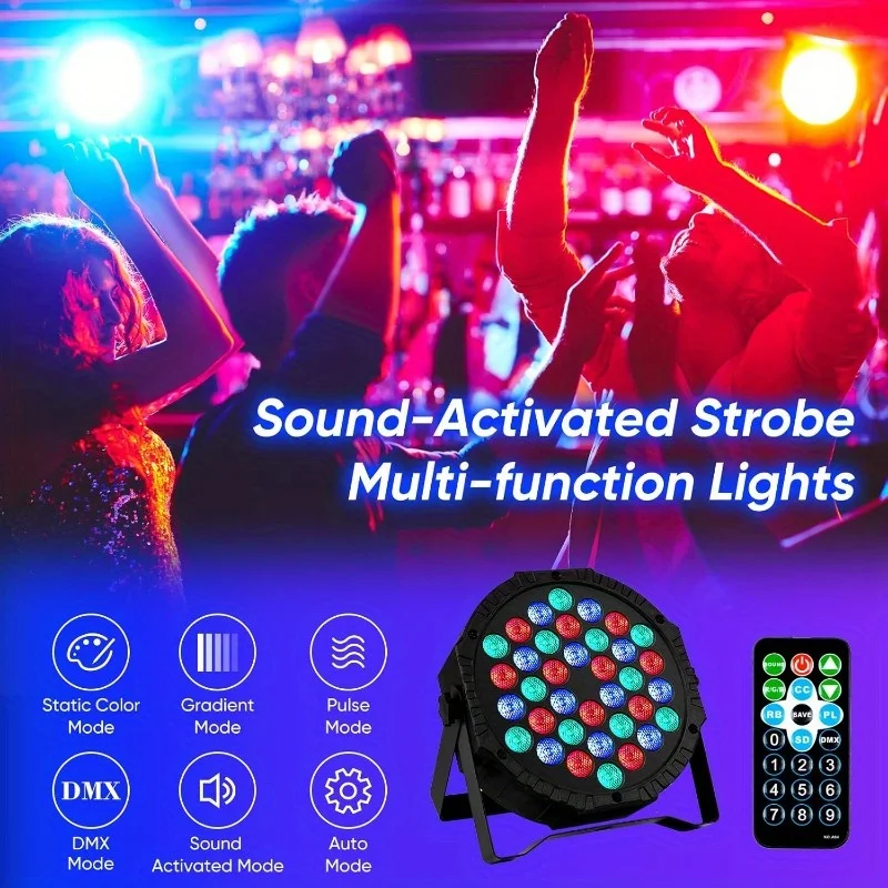 RGB 36LED Par Stage Light Sound Activated DMX512 Uplight with Remote Control for Disco Wedding Event Club Holiday Performance
RGB 36LED Par Stage Light Sound Activated DMX512 Uplight with Remote Control for Disco Wedding Event Club Holiday Performance