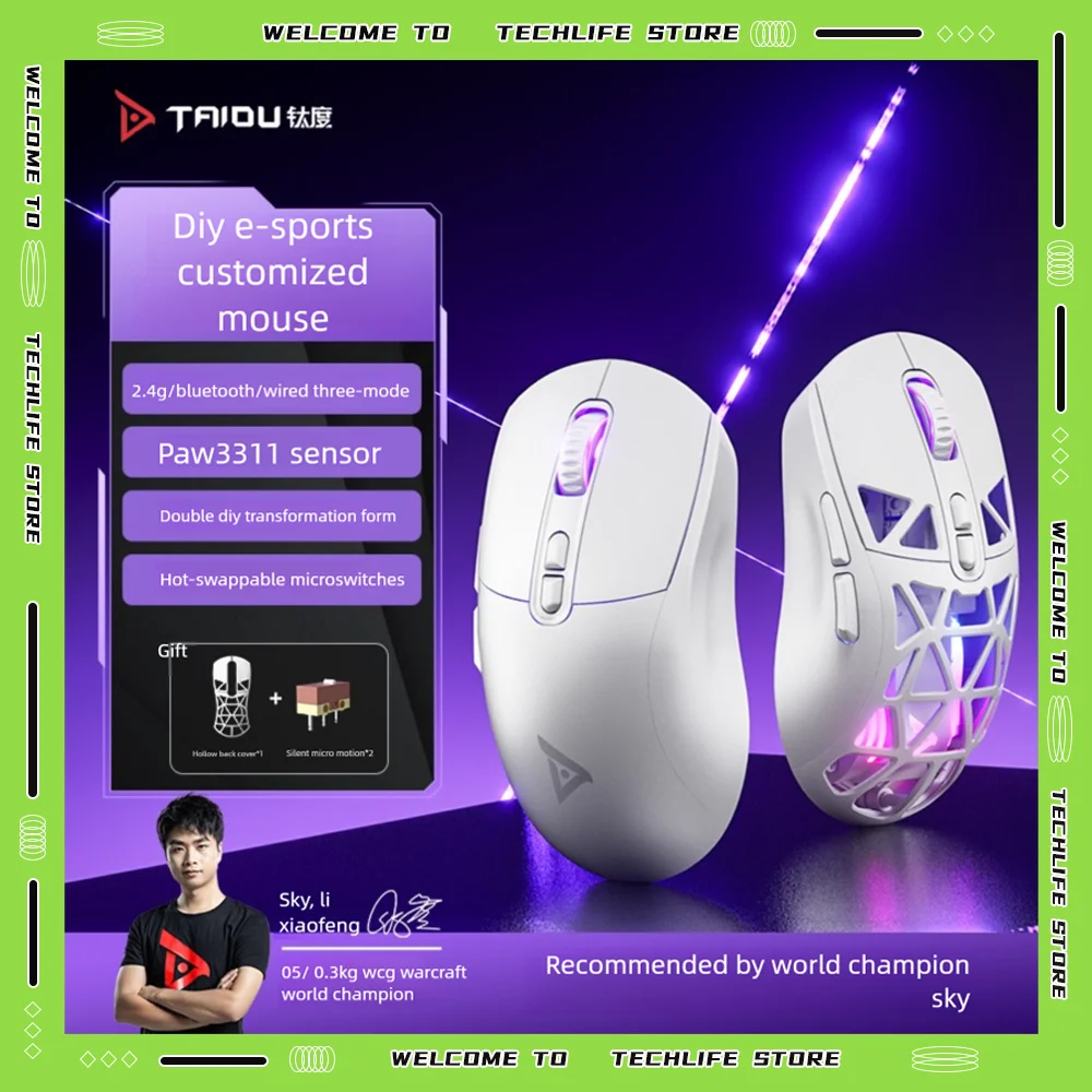 Taitu TSG809 Беспроводная игровая мышь 2,4G Легкая эргономичная RGB 3 режима DIY ПК Ноутбук Киберспорт Портативный офис Дом и игры
Taitu TSG809 Беспроводная игровая мышь 2,4G Легкая эргономичная RGB 3 режима DIY ПК Ноутбук Киберспорт Портативный офис Дом и игры