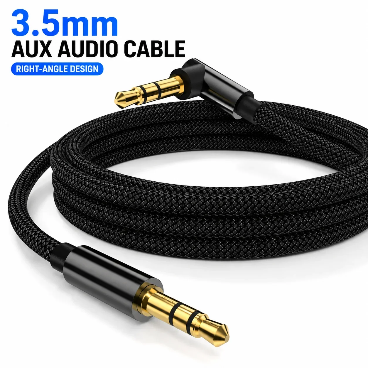 3.5mm AUX Audio Cable with 90° Right-Angle Plug, Braided Nylon Cord, Compatible with Car, Speakers, Headphones
3.5mm AUX Audio Cable with 90° Right-Angle Plug, Braided Nylon Cord, Compatible with Car, Speakers, Headphones