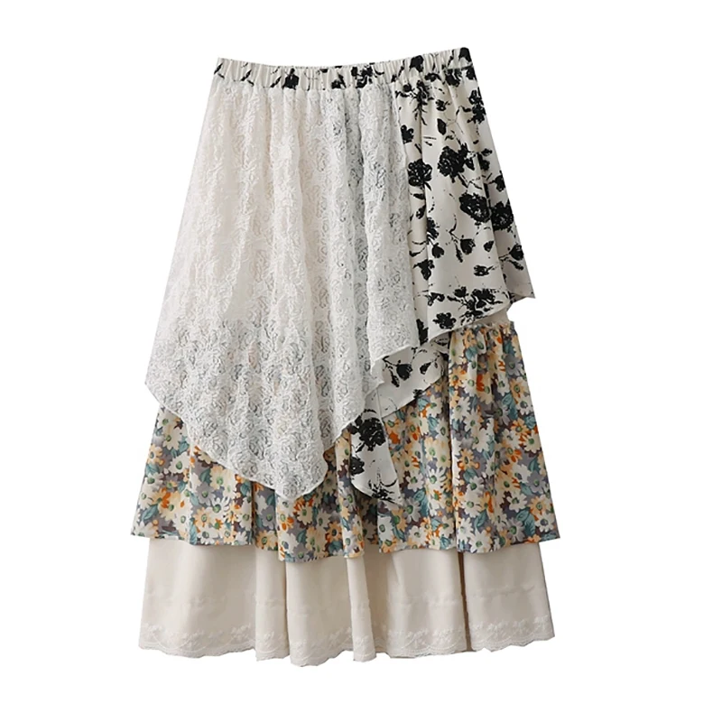 Fashion Floral Skirt Women's Retro Irregular Lace Patchwork Mid-length Skirts 2025 Summer New Elastic Waist A-line Skirt
Fashion Floral Skirt Women's Retro Irregular Lace Patchwork Mid-length Skirts 2025 Summer New Elastic Waist A-line Skirt
